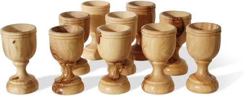 Miniatura 9 de Copa de Comunión de Madera de Olivo Tallada a Mano de 4.5 Pulgadas con Bandeja para Pan – Pequeña Copa Kiddush para Eucaristía, Santa Comunión