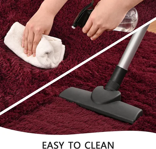 Miniatura 5 de Alfombras de pasillo de color rojo burdeos para dormitorio, sala de estar, alfombras de noche esponjosas de 2 x 4 pies, alfombra suave y lanuda