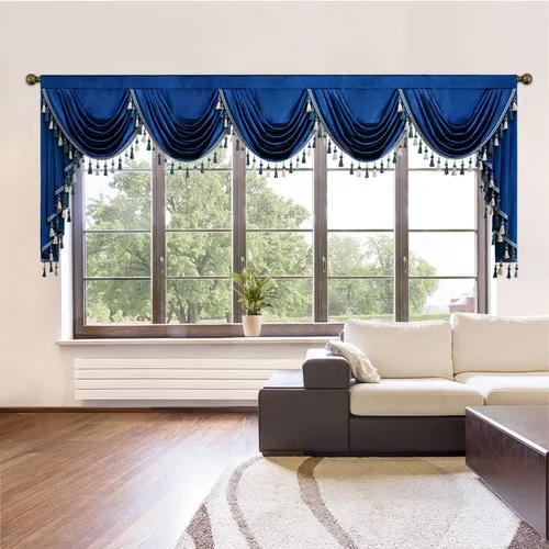 Miniatura 14 de VOGOL Cenefa de cortinas de terciopelo grueso para dormitorio, cenefas de cascada de lujo con aislamiento térmico dorado para sala de estar formal