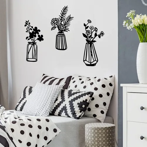 Miniatura 7 de Qzmaikoo 3 piezas de flores de metal negro para decoración de pared, jarrón, esculturas artísticas para colgar en interiores, cocina, baño, comedor