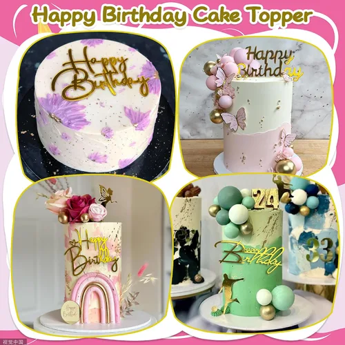 Miniatura 4 de 10 adornos acrílicos dorados para tartas de cumpleaños, 10 estilos
