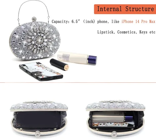 Miniatura 4 de Bolsos de mano de noche con diamantes de imitación para mujer, bolso de mano de boda, bolso de fiesta de novia, diamantes de graduación, bolsos