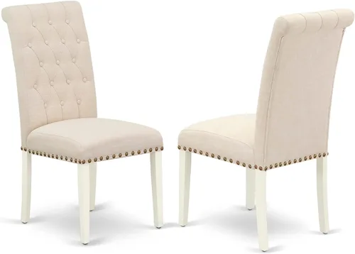 Miniatura 4 de East West Furniture ANBR3-LWH-02 Juego de mesa de comedor de 3 piezas contiene una mesa de comedor redonda con pedestal y 2 sillas tapizadas de tela