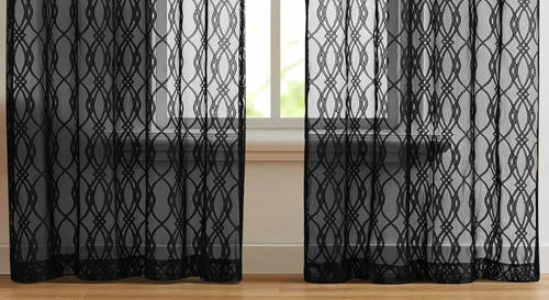 Miniatura 5 de Warm Home Designs Cortinas modernas para sala de estar o dormitorio. Cortinas negras transparentes de 84 pulgadas de largo con diseño geométrico
