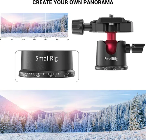 Miniatura 12 de SmallRig Mini Cabeza de Bola, Cabeza de Trípode para Cámara Panorámica 360° con Tornillo de 1/4" y Montaje de Rosca de 3/8" y Placa de Liberación