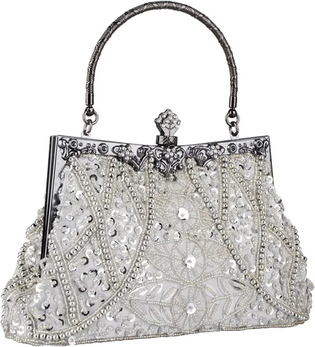 Miniatura 2 de Bolso de estilo vintage con cuentas de lentejuelas bolso de noche de fiesta de boda bolso de embrague de diamantes de imitación, plateado