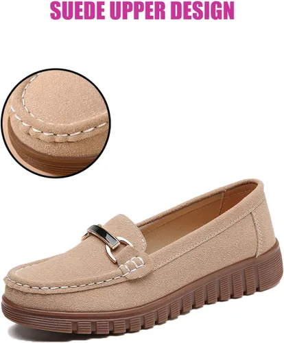 Miniatura 3 de DirraBra Mocasines casuales de gamuza para mujer, cómodos, con plataforma, para caminar, ligeros, antideslizantes, con plataforma