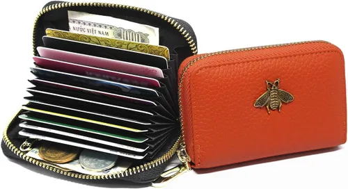 Miniatura 9 de imeetu - Tarjetero de cuero con cremallera y contra identificación por radiofrecuencia (RFID) pequeño, cartera para mujer