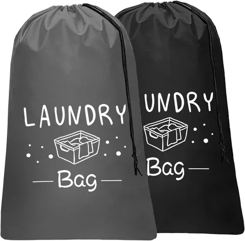 Sylfairy Paquete de 2 bolsas de lavandería de viaje extra grandes, organizador de ropa sucia con cordón, bolsas de lavandería de viaje resistentes,