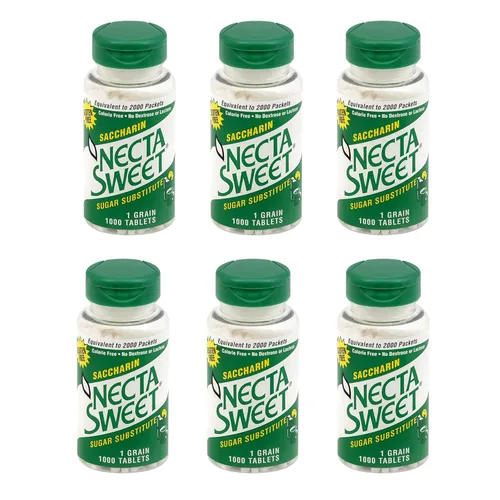 Necta Sweet Tabletas de sacarina de 1 grano - Sustitutos de azúcar sin calorías (paquete de 6 botellas de 1,000 tabletas)