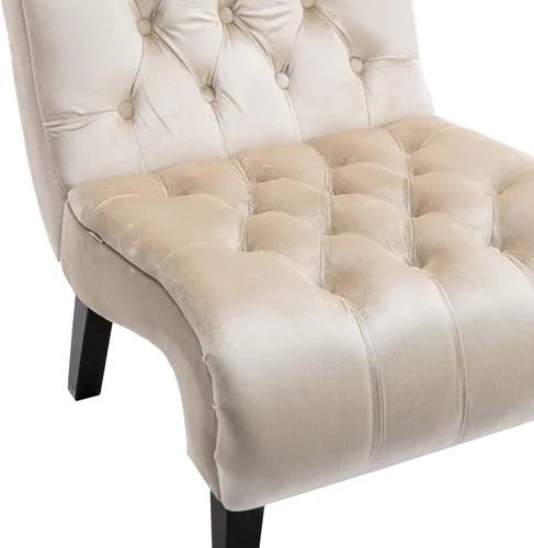 Miniatura 8 de Modern Velvet Armless Accent Living Room Chair,Upholstered Fabric Button Comfortable Leisure Chair with Wooden Legs for Bedroom,Office (Beige Velvet)