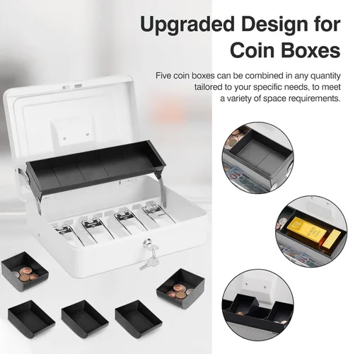 Miniatura 3 de Caja de dinero grande con cerradura de llave y bandeja de dinero, caja de dinero con bandeja para efectivo, caja fuerte con cerradura para oficina