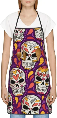 Miniatura 2 de Delantal de calavera de azúcar, delantales de cocina para hombres y mujeres, delantal de cocina, delantal de chef, delantales de jardín ajustables