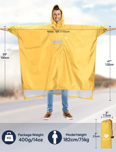 Miniatura 95 de ANYOO Poncho de lluvia con capucha para adultos, impermeable, ligero, para hombres y mujeres, chaqueta de lluvia reutilizable para emergencias al