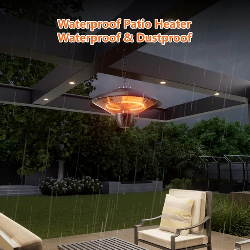 Miniatura 3 de Calentador eléctrico de patio de 1500 W, calentador infrarrojo colgante para exteriores con calefacción de fibra de carbono, calentador de techo