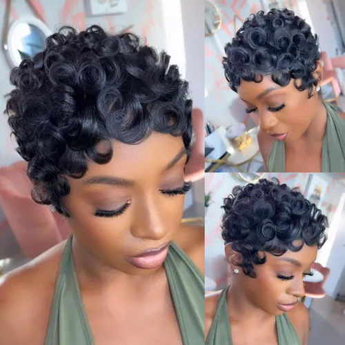 Miniatura 11 de YJOQOKOA Peluca corta de corte Pixie para mujeres negras, peluca de cabello humano lacio negro natural, peluca estilo Bob, pelucas cortas en capas