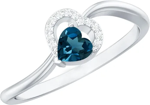 Anillo de derivación de corazón con topacio azul natural de Londres, calidad AAA, joyería de promesa para ella