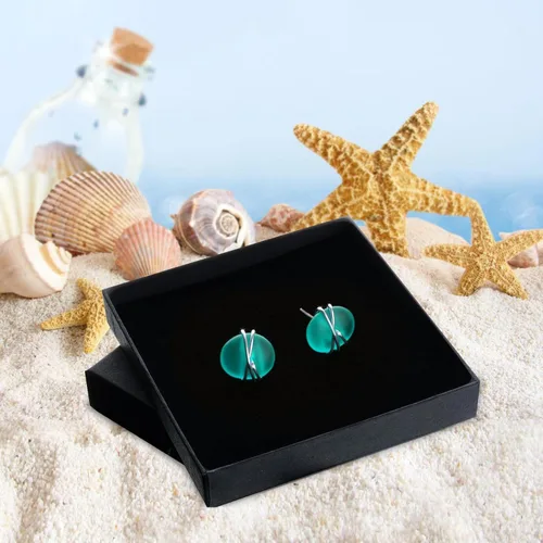 Miniatura 6 de Sea Glass Earrings S925 Sterling Silver Hypoallergenic Handmade Stud Post Earrings Beach Glass Fashion Handcraft Jewelry earrings stud earrings from