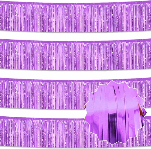 Miniatura 28 de Paquete de 4 guirnaldas de flecos de papel de aluminio negro de 10 pies con serpentinas metálicas de oropel para colgar en la pared, guirnalda