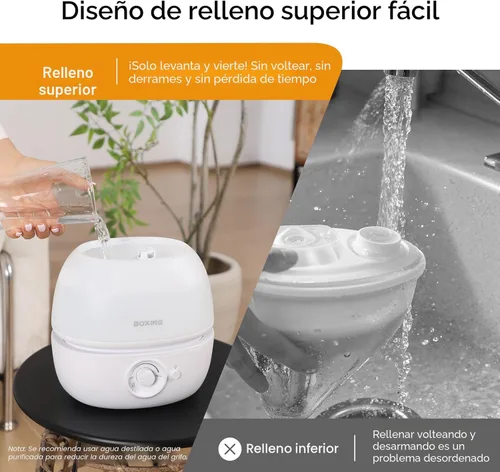 Miniatura 3 de BOXING Humidificadores de llenado superior de 3L para recámara de bebé, humidificador de aire silencioso de 20dB para habitación grande y plantas