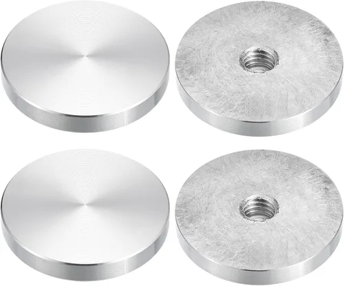 Miniatura 13 de uxcell M6 Rosca 0.787 in de diámetro de forma redonda de aluminio disco hardware 1pcs, aluminio círculo disco vidrio adaptador superior para mesa