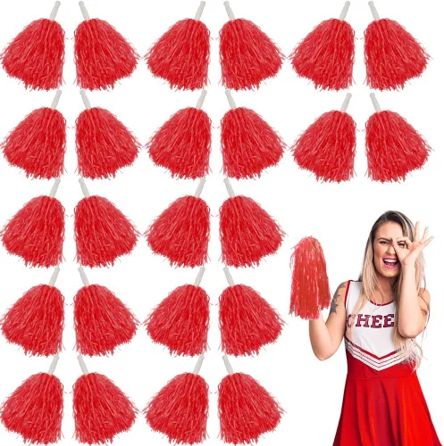Miniatura 8 de Lovecheer 24 pompones de plástico de animadora con asa para animadoras deportivas y bailar Rosa