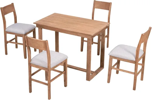 Miniatura 7 de Merax Farmhouse - Juego de comedor de 5 piezas con 1 mesa rectangular y 4 sillas tapizadas para lugares pequeños, muebles de cocina familiar