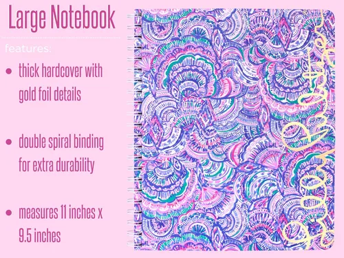 Miniatura 3 de Lilly Pulitzer Cuaderno de espiral grande de tapa dura azul, 11" x 9.5" con 160 páginas a rayas, Happy As A Clam Feliz como una almeja