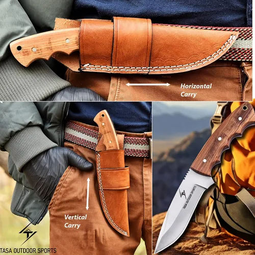 Miniatura 3 de Cuchillo de hoja fija: cuchillo de caza desollador hecho a mano de 9 pulgadas para hombres con mango de madera de olivo, cuchillo bushcraft de acero