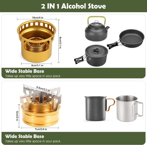 Miniatura 3 de Mini estufa de alcohol 2 en 1 para acampar, quemador de alcohol portátil con soporte cruzado de acero inoxidable, bolsa de almacenamiento, pequeña