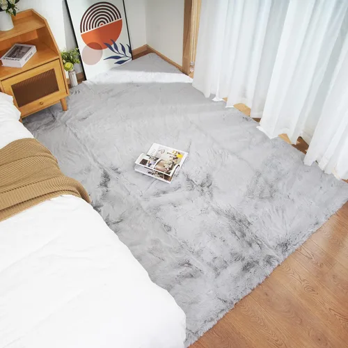 Miniatura 2 de Ghouse Alfombra gris de piel de conejo sintética de 5 x 7 pulgadas, lavable a máquina, alfombras para dormitorio, alfombras esponjosas para sala