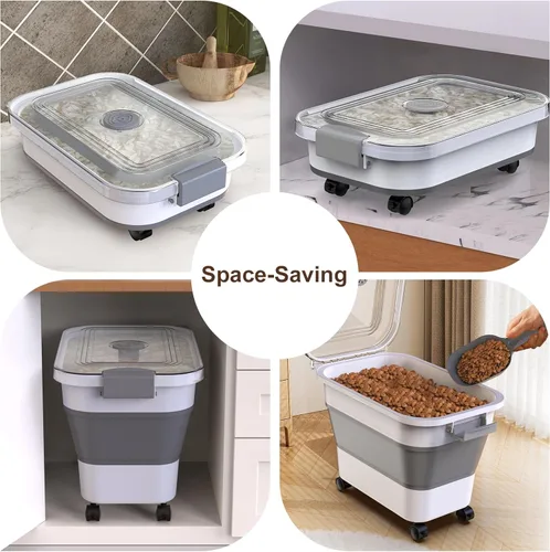 Miniatura 7 de Komzon Contenedor de almacenamiento de arroz, contenedores de almacenamiento de alimentos plegables herméticos 6-20 libras, contenedor dispensador