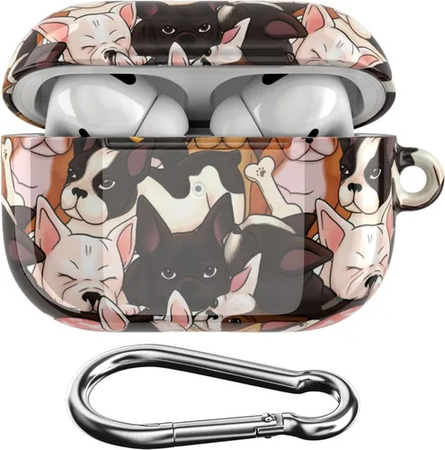 Miniatura 11 de Funda compatible con Airpods Pro y Pro 2 Airpods 3-2-1 Gen Bulldog Francés Portátil, Diseño de Clip de Bloqueo Lindo Estampado de Cachorro Perros