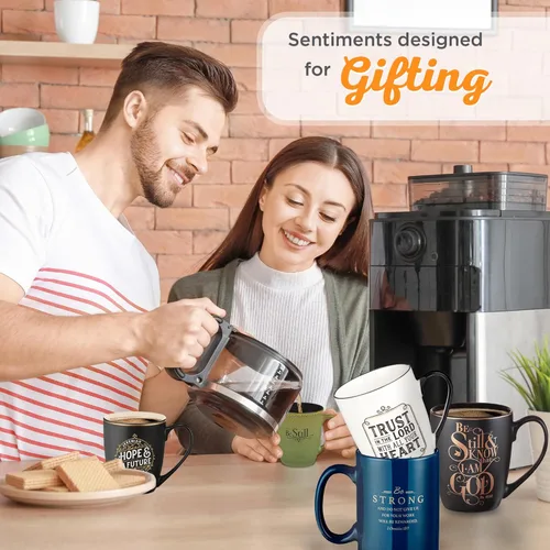 Miniatura 5 de Christian Art Gifts Taza de café de cerámica negra mate – 12 oz. Taza de café y té inspiradora sin plomo ni cadmio para hombres y mujeres