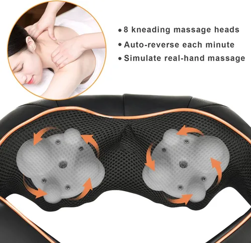 Miniatura 2 de TRIDUCNA Masajeador de cuello y espalda con calor, tejido profundo eléctrico Shiatsu con masaje de amasamiento 3D, 3 niveles de intensidad, alivio