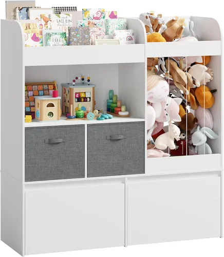 Miniatura 7 de Almacenamiento de juguetes de 42.9 pulgadas, soporte grande para animales de peluche con baúl de juguetes y tapete de juego, organizador de juguetes