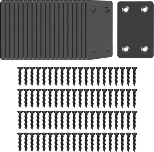 Paquete de 20 soportes rectos planos de acero inoxidable negro de 0.06 pulgadas de grosor, placas rectas planas de metal de fijación de esquina, 2.4