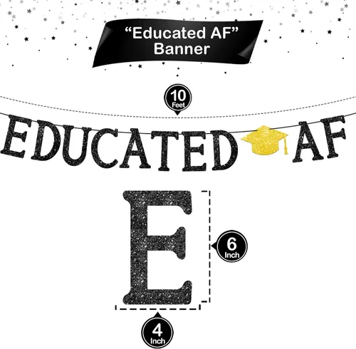 Miniatura 4 de KatchOn, Cartel de AF educado negro con purpurina – 10 pies, sin bricolaje Cartel de graduación 2026, decoraciones de fiesta de graduación 2026