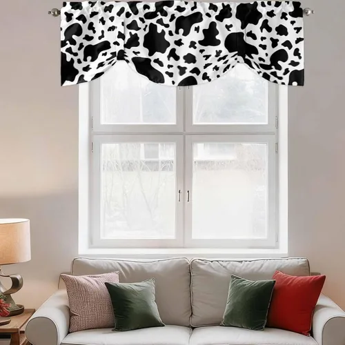 Miniatura 9 de Cenefa de amarre para ventanas, cortinas de cocina con textura de vaca, cenefas con bolsillo para barra, tratamientos cortos, textura animal, cenefa
