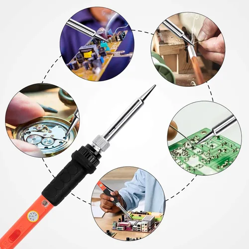 Miniatura 8 de Kit de soldador mejorado, 60 W, con temperatura ajustable, herramienta soldadora con interruptor de encendido/apagado, para reparaciones eléctricas