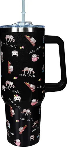 Miniatura 7 de Vaso de 40 onzas con asa de 40 onzas con diseño de mariposa morada con tapa, popote con doble aislamiento, taza de café de viaje, regalo de mariposa