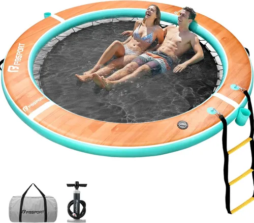 Miniatura 9 de FBSPORT Hamaca inflable de agua redonda flotante, 10/8/6 pies, plataforma flotante para lago con portavasos, flotador solar, balsa fría, anillo