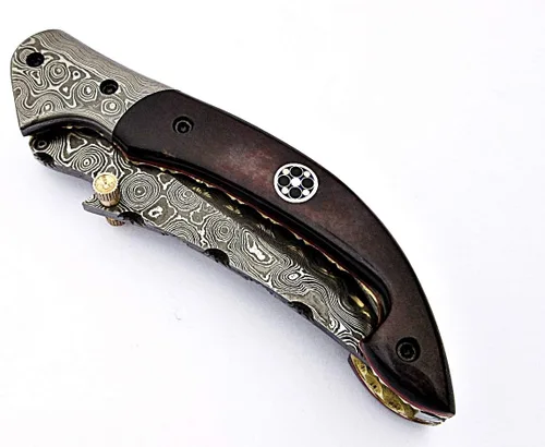 Miniatura 7 de FZ 01 Cuchillo de bolsillo de Damasco hecho a mano para hombres Cuchillo plegable con bloqueo de forro Cuchillo de bushcraft para pesca Camping
