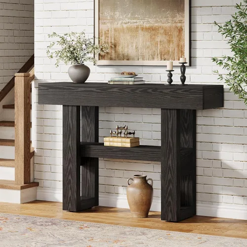 Miniatura 8 de Tribesigns Mesa consola de 41.34 pulgadas, mesa de entrada rústica con almacenamiento de 2 niveles, muebles de sofá estrecho para vestíbulo, sala