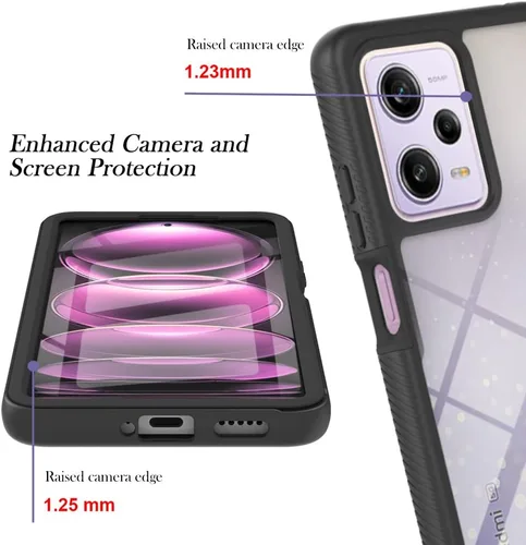 Miniatura 5 de Funda para Redmi Note 12 Pro, delgada, de cuerpo completo, resistente, elegante, protectora, transparente, híbrida, 3 en 1, con protector de Negro