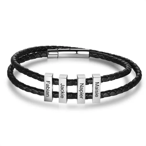 Pulsera personalizada para hombre pulsera familiar con nombres grabados, colgante de plata para padre, marido, abuelo, regalo del día del padre,