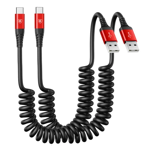 Miniatura 11 de Cable de carga USB tipo C de carga rápida, [2 paquetes, 3 pies] Cable de carga USB A a tipo C enrollado para automóvil USB-C compatible con iPhone