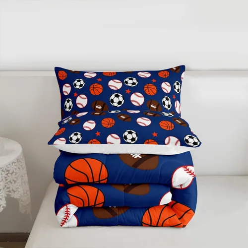Miniatura 7 de Homewish Juego de edredón de juegos deportivos de pelota, tamaño twin, juego de ropa de cama de béisbol y baloncesto, 2 piezas para niños