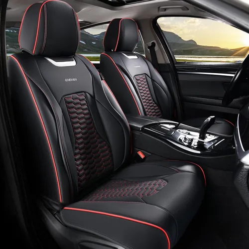 Miniatura 24 de Coverado Juego completo de fundas de asiento de automóvil, fundas rojas para asientos delanteros y traseros, de piel de napa impermeable, cojín