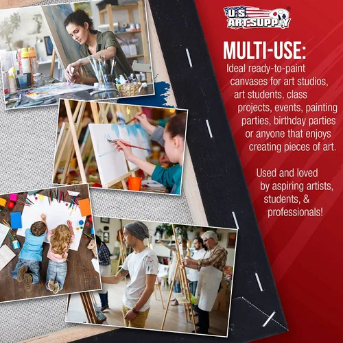 Miniatura 5 de U.S. Art Supply Mini lienzos negros de 12 x 12 pulgadas para pintar, paquete de 4 lienzos pequeños estirados a granel para artista, imprimado